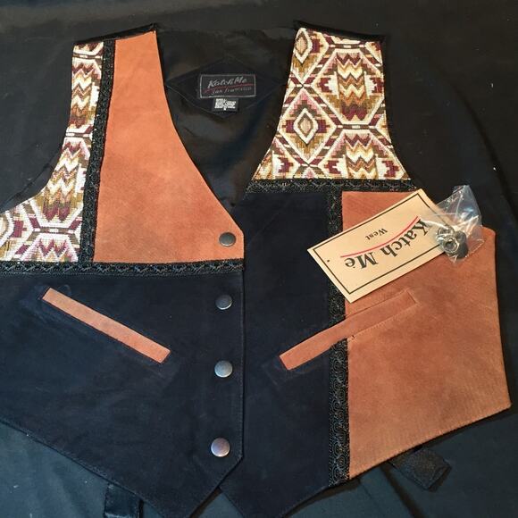 Katch Me BoHo Cowboy Retro NWT Suede Leather Western Ranch Rancher Vest S H - Picture 7 of 8